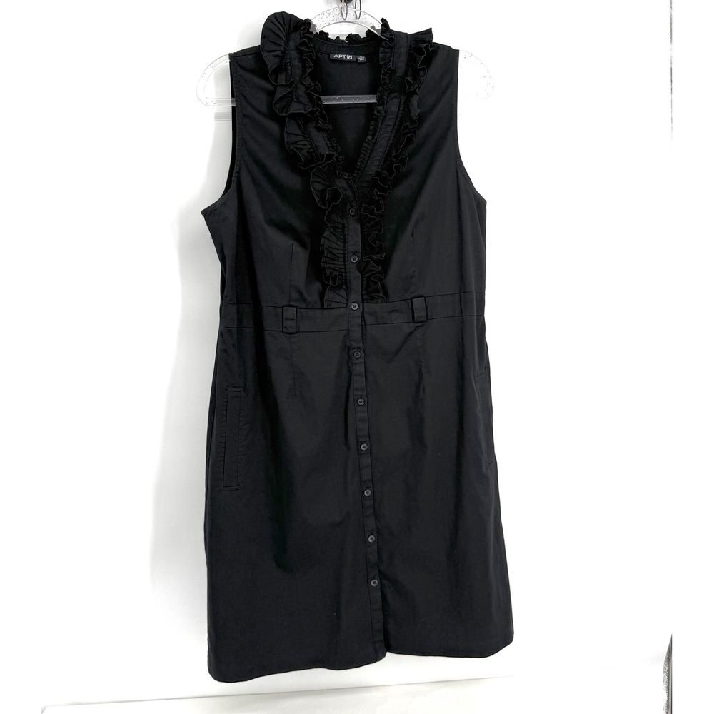 Apt. 9 Womens Black Ruffle V-Neck Sleeveless Button Front Shirtdress Sz 16